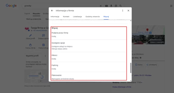 Atrybuty na wizytówce Google - dodawanie atrybutów
