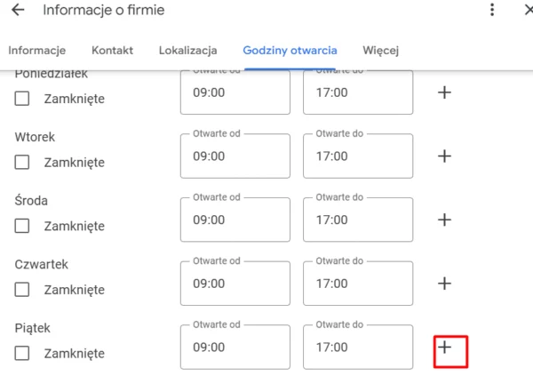 Different opening hours on Google Business Profile